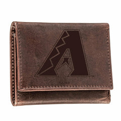 Arizona Diamondbacks Tri-Fold Wallet Brown 100% Genuine Leather