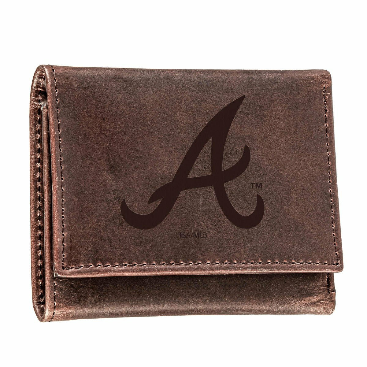 Atlanta Braves Tri-Fold Wallet Brown 100% Genuine Leather