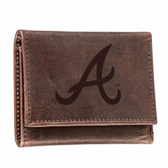 Atlanta Braves Tri-Fold Wallet Brown 100% Genuine Leather
