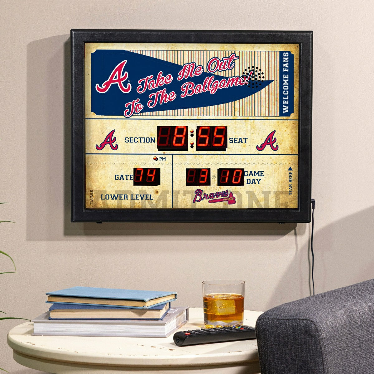 Bluetooth Scoreboard Wall Clock, Atlanta Braves