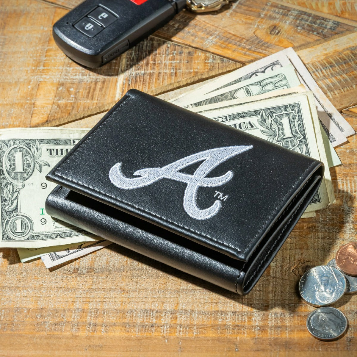 Atlanta Braves Black Tri-Fold Embroidered Wallet w/ RFID Blocking