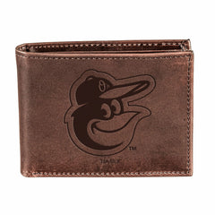 Baltimore Orioles Bi-Fold Wallet Brown 100% Genuine Leather