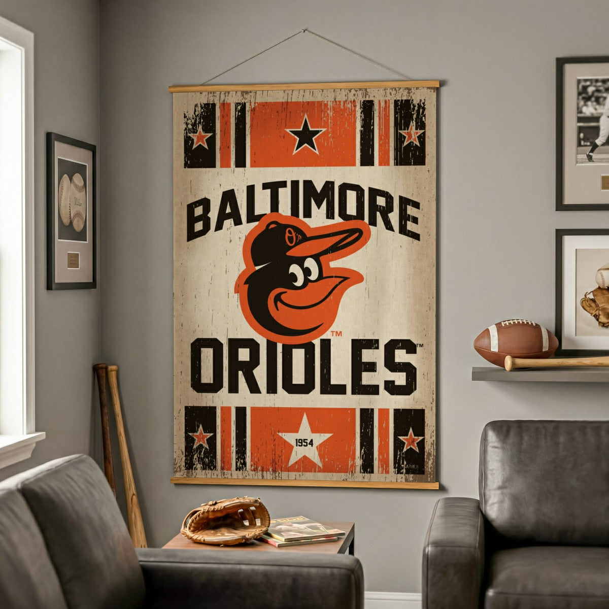 Baltimore Orioles, Canvas Wall Tapestry, Large, 54x36