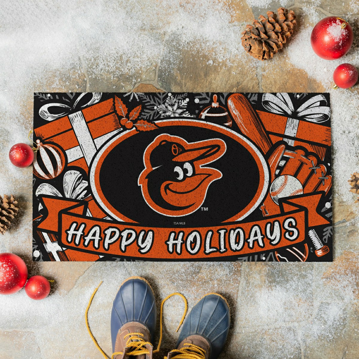 Baltimore Orioles Holiday PVC Mat, 28"x16"
