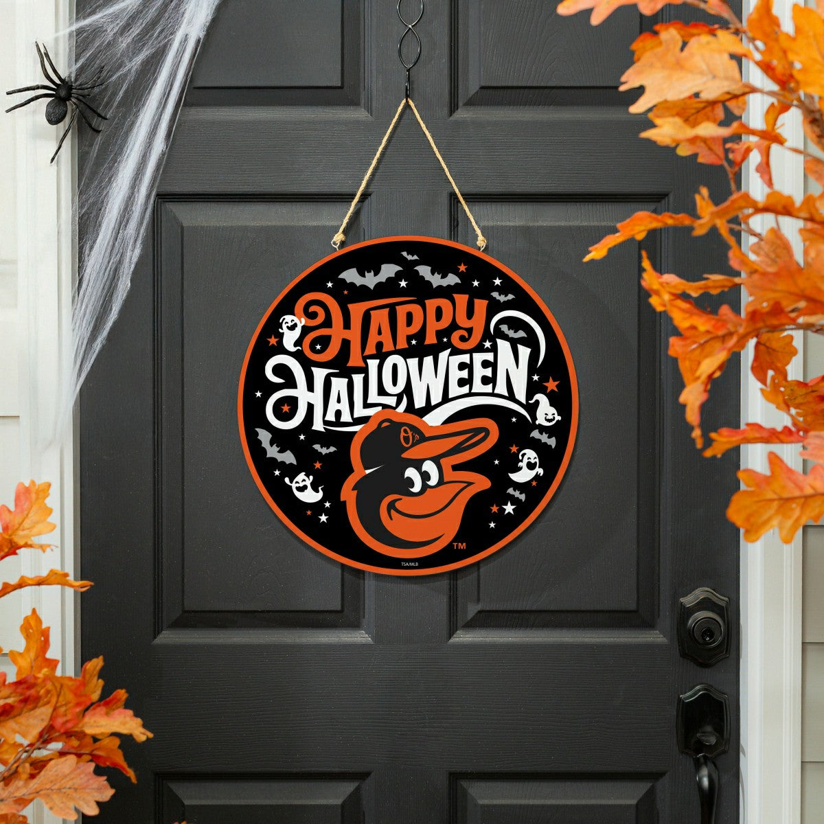 Baltimore Orioles Halloween Round Door Décor with Hanging Rope, 18x18