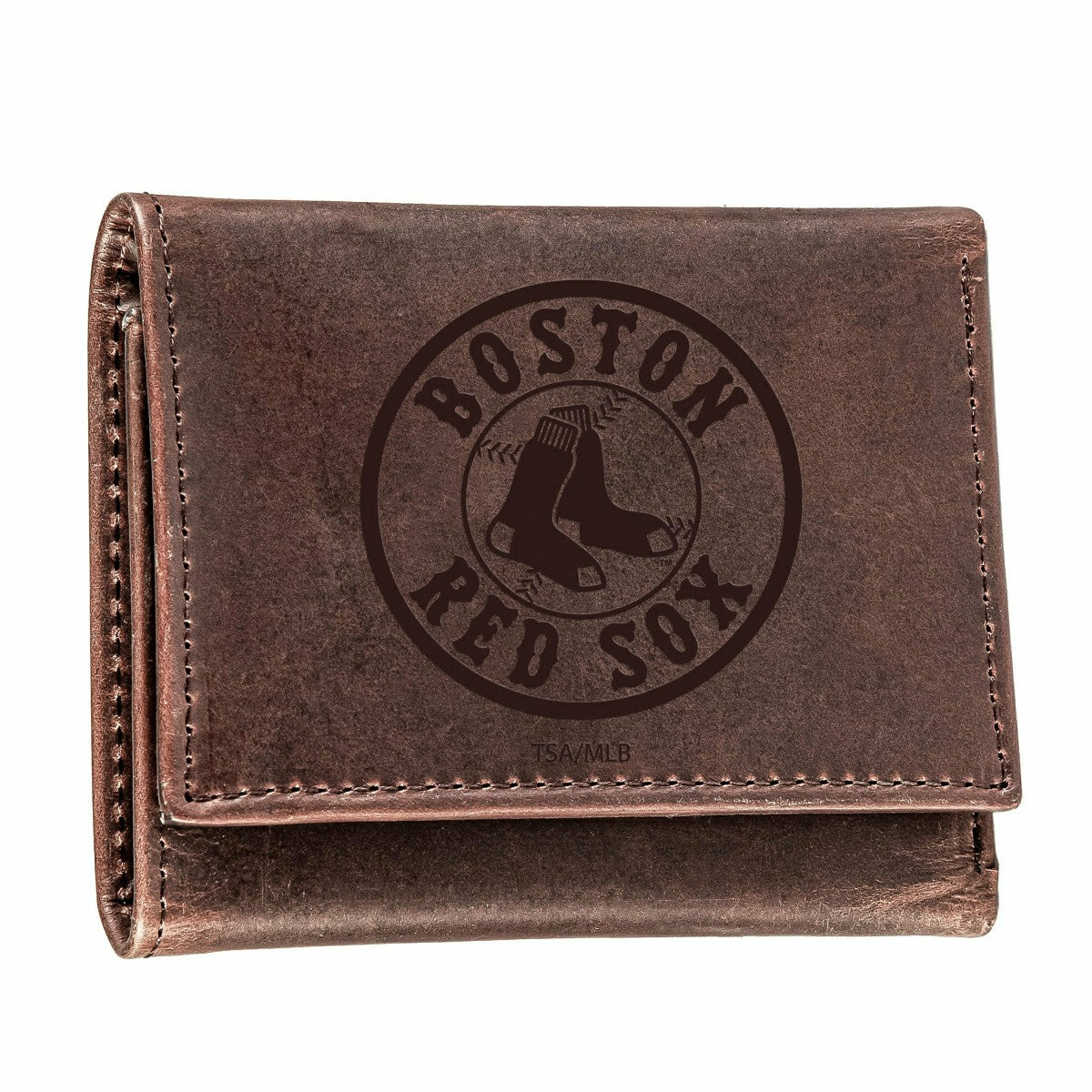 Boston Red Sox Tri-Fold Wallet Brown 100% Genuine Leather
