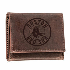Boston Red Sox Tri-Fold Wallet Brown 100% Genuine Leather
