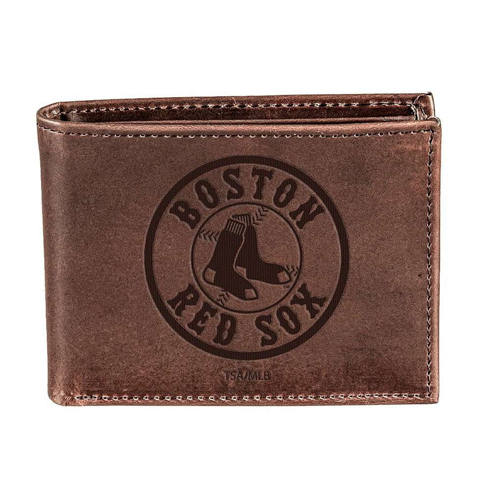 Boston Red Sox Bi-Fold Wallet Brown 100% Genuine Leather