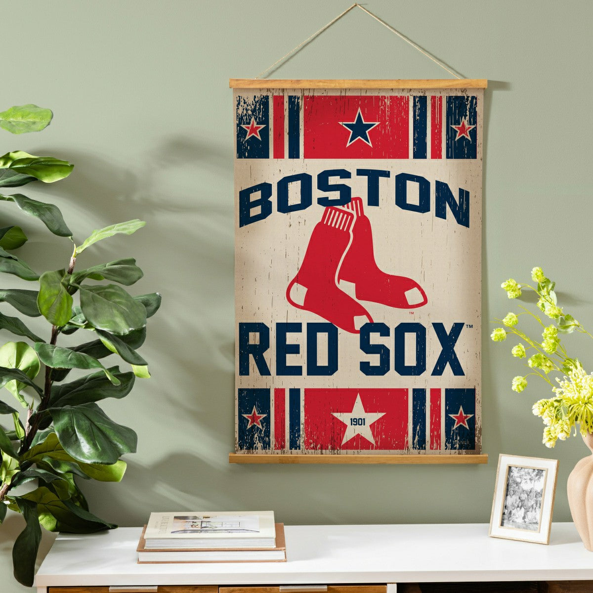 Boston Red Sox, Canvas Wall Tapestry, Medium, 36x24