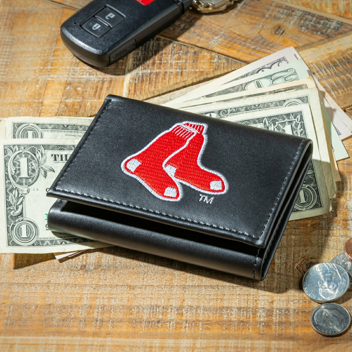 Boston Red Sox Black Tri-Fold Embroidered Wallet w/ RFID Blocking