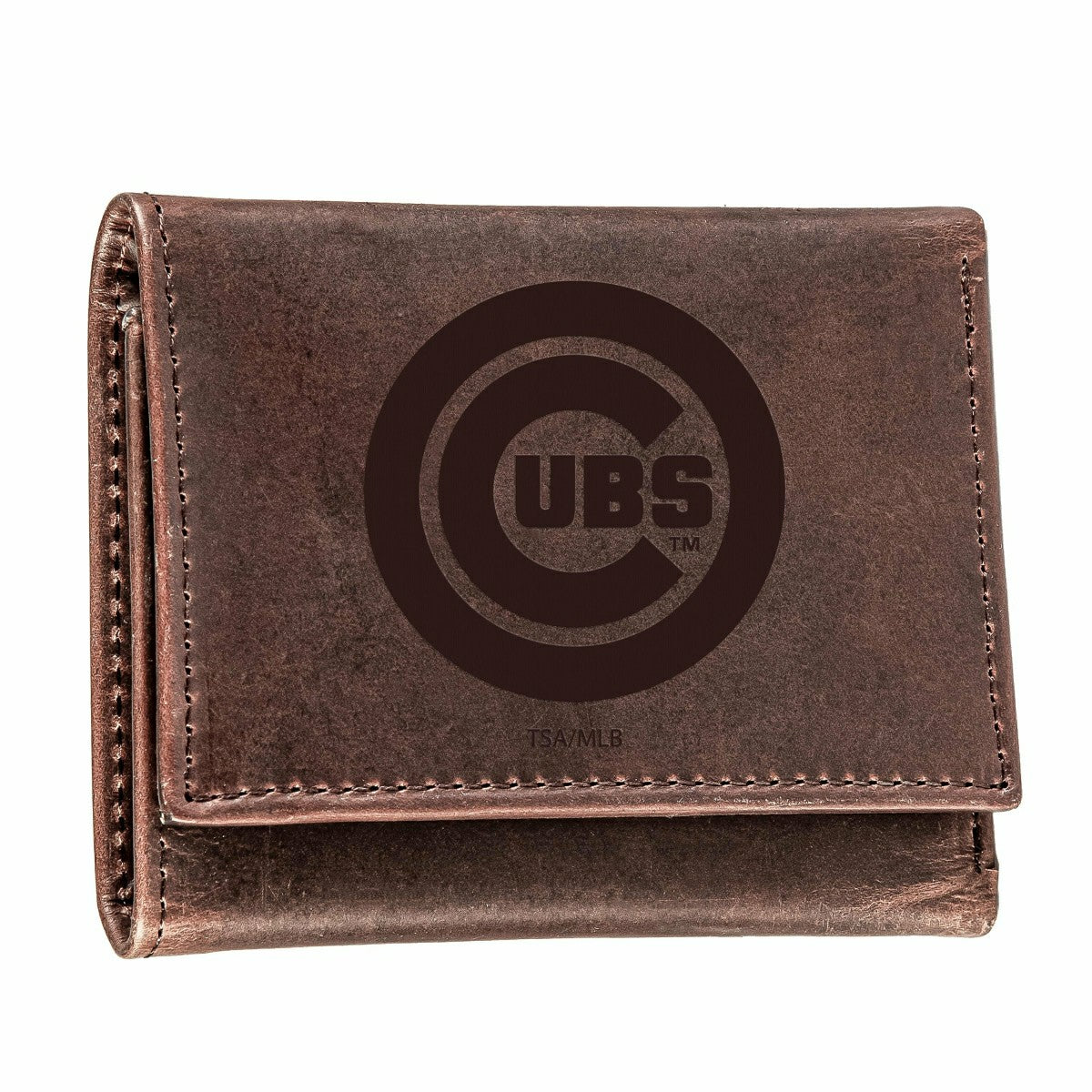 Chicago Cubs Tri-Fold Wallet Brown 100% Genuine Leather