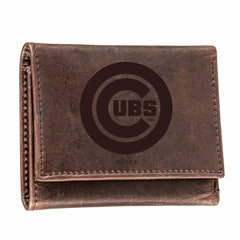 Chicago Cubs Tri-Fold Wallet Brown 100% Genuine Leather