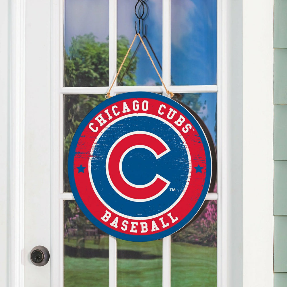 Chicago Cubs Round Door Décor with Hanging Rope, 18x18