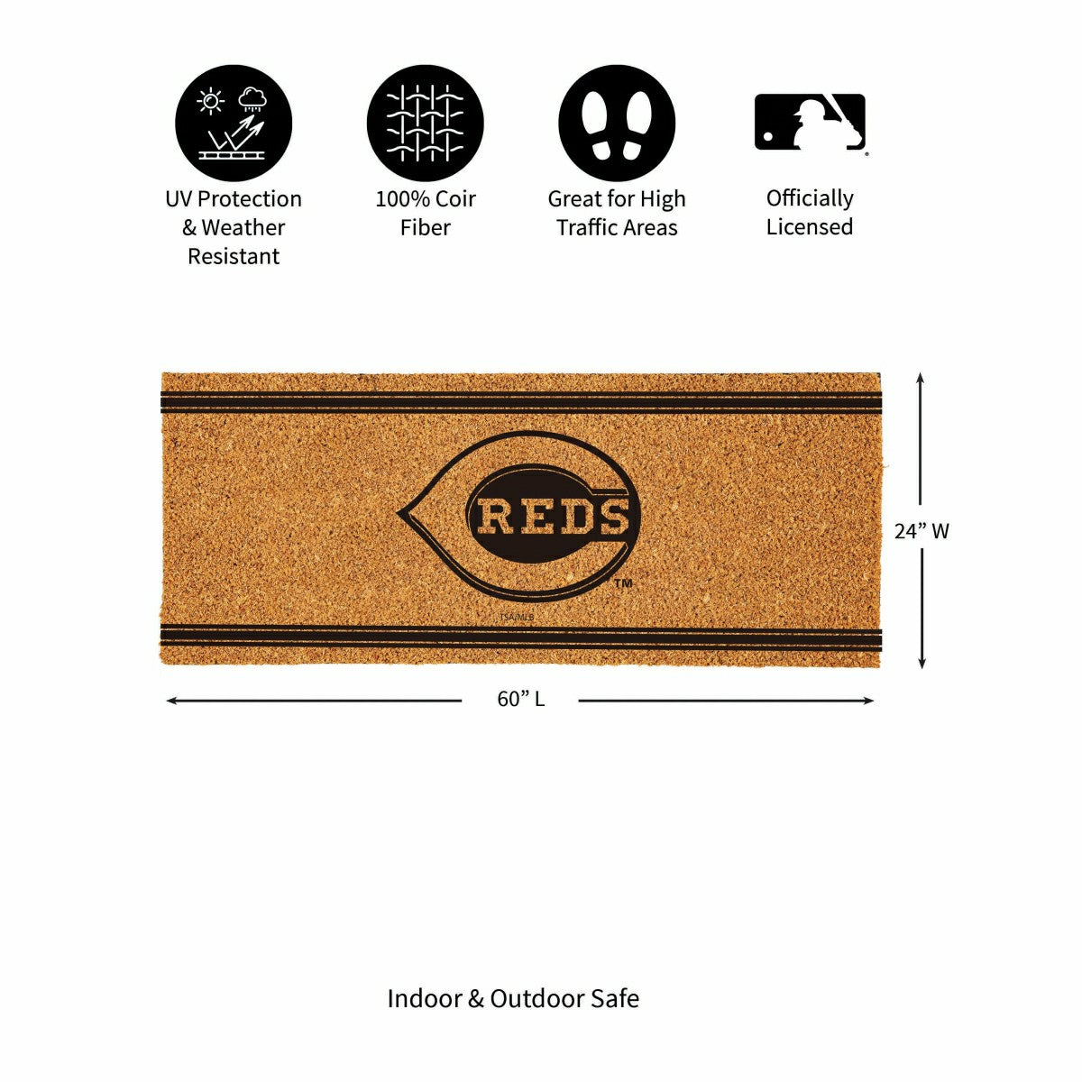 Cincinnati Reds Extra Large One Color Coir Mat, 60"x24"