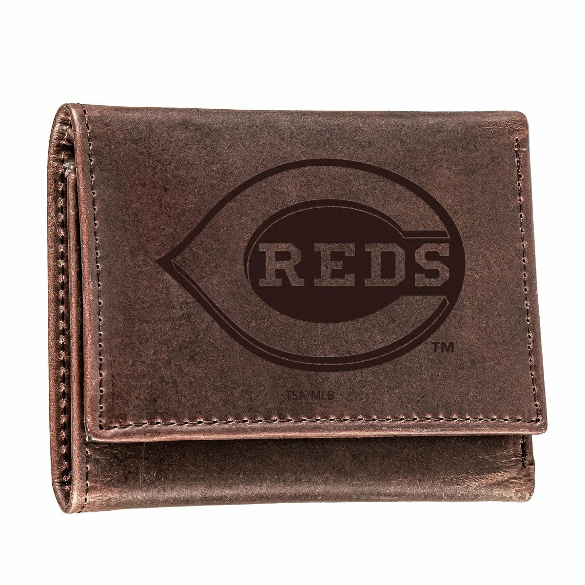 Cincinnati Reds Tri-Fold Wallet Brown 100% Genuine Leather