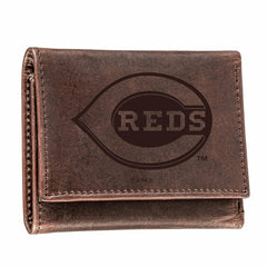 Cincinnati Reds Tri-Fold Wallet Brown 100% Genuine Leather