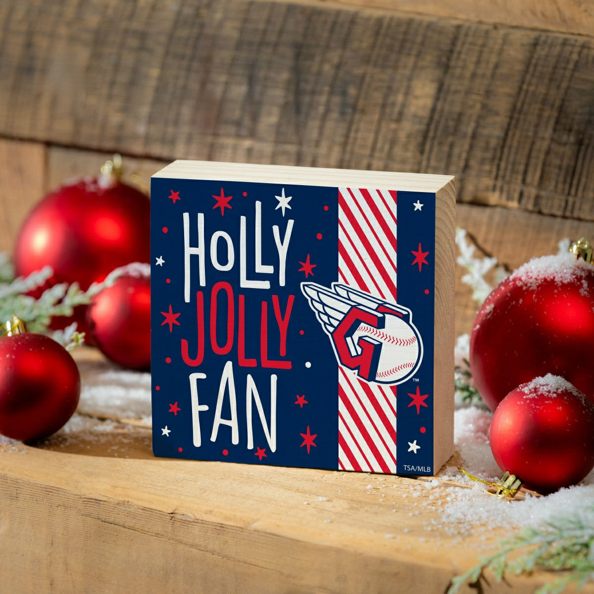 Cleveland Guardians Block, Holiday, 6x6