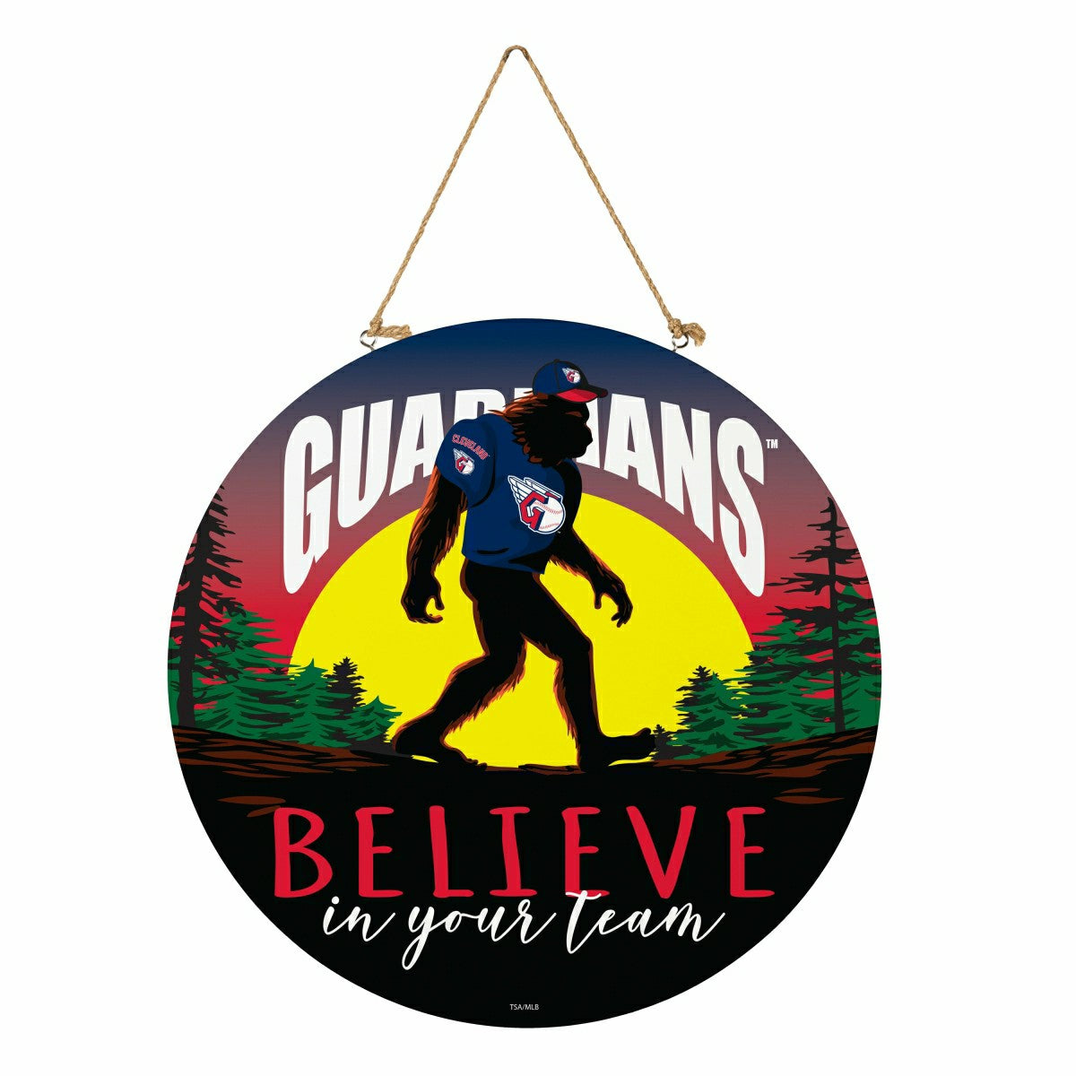Cleveland Guardians Bigfoot Round Door Décor with Hanging Rope, 18x18