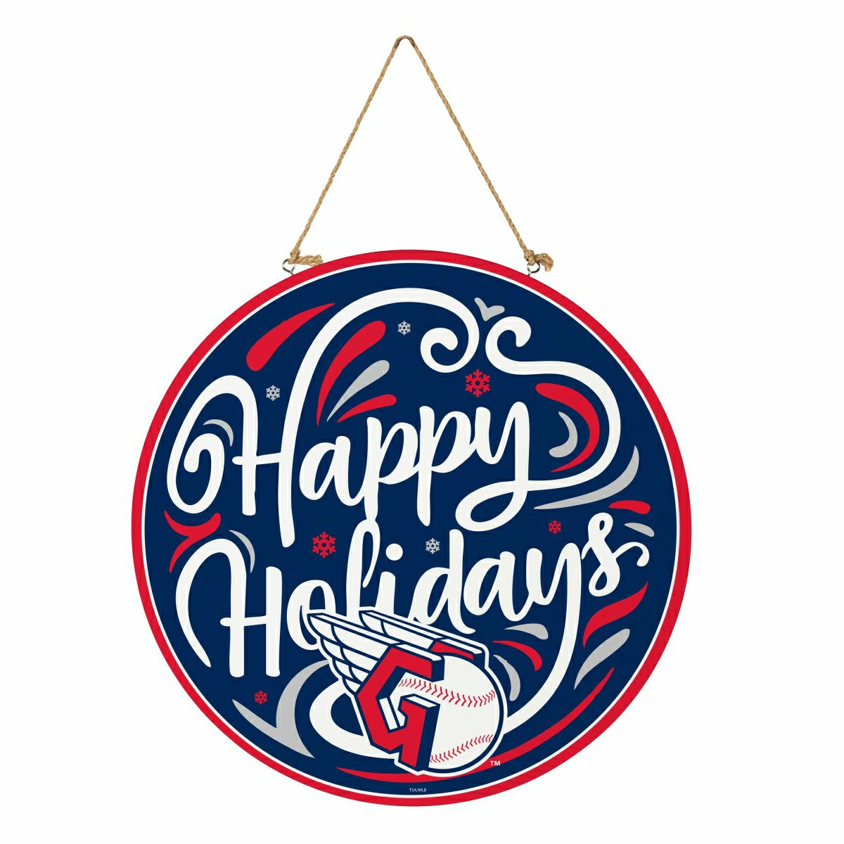 Cleveland Guardians Holiday Round Door Décor with Hanging Rope, 18x18