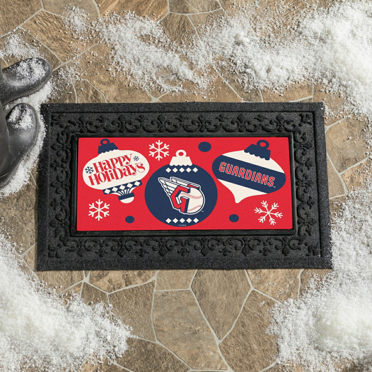 Cleveland Guardians Holiday Flocked Coir Sassafras Switch Mat, 22"x10"