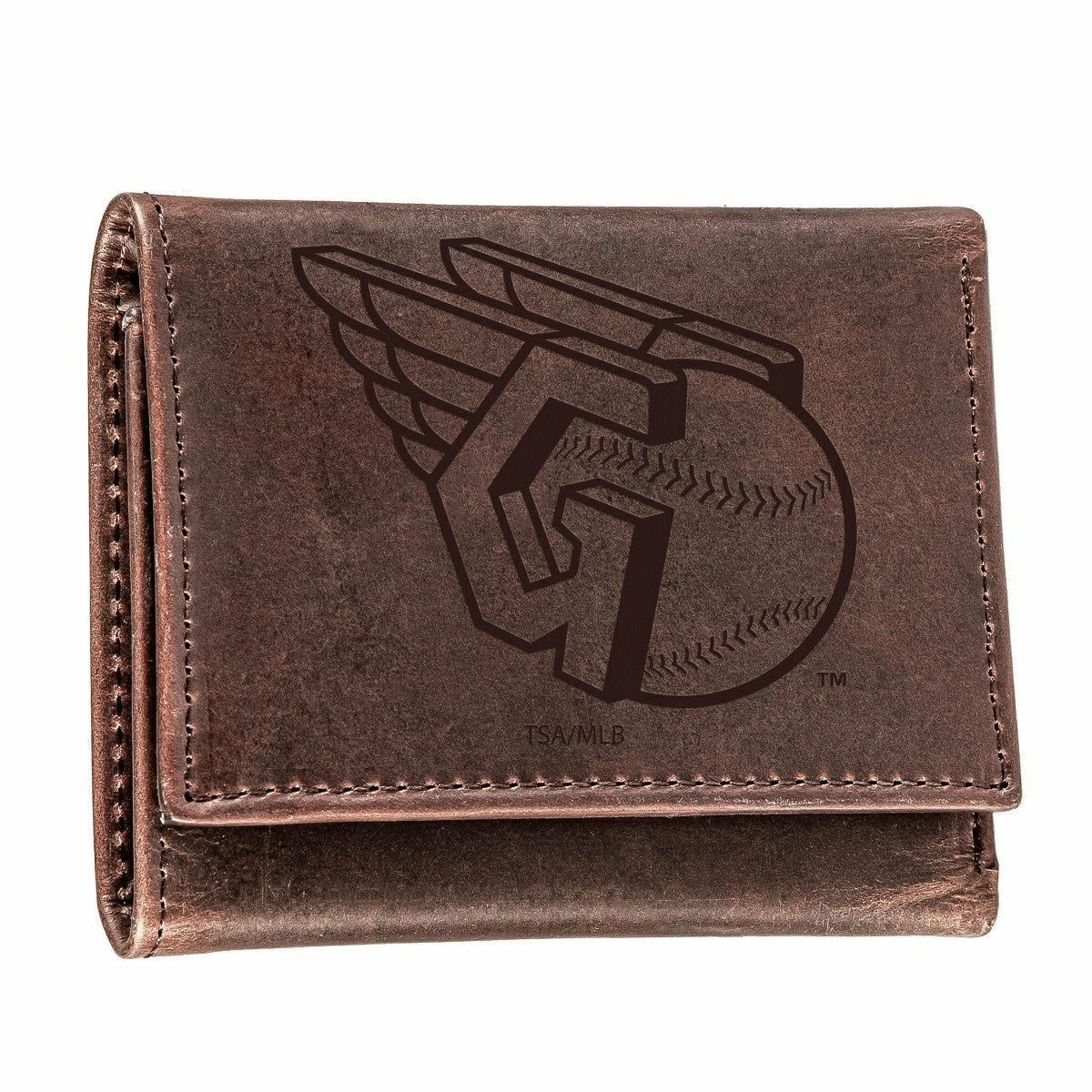 Cleveland Guardians Tri-Fold Wallet Brown 100% Genuine Leather
