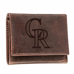 Colorado Rockies Tri-Fold Wallet Brown 100% Genuine Leather