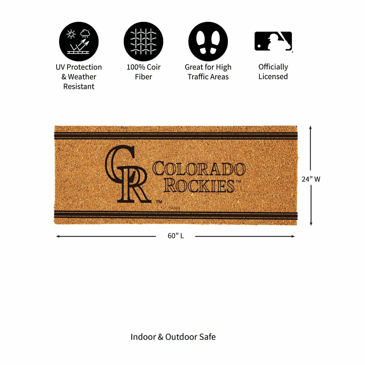 Colorado Rockies Extra Large One Color Coir Mat, 60"x24"