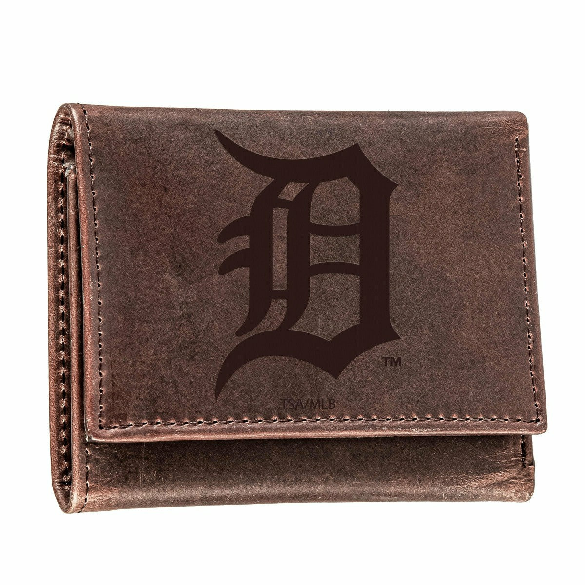 Detroit Tigers Tri-Fold Wallet Brown 100% Genuine Leather