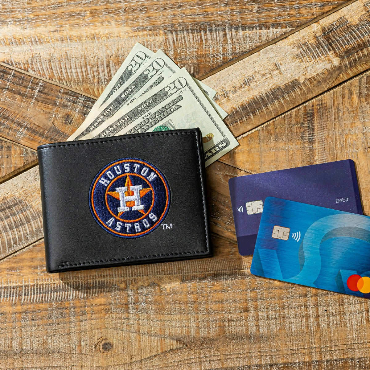 Houston Astros Black Bi-Fold Embroidered Wallet w/ RFID Blocking