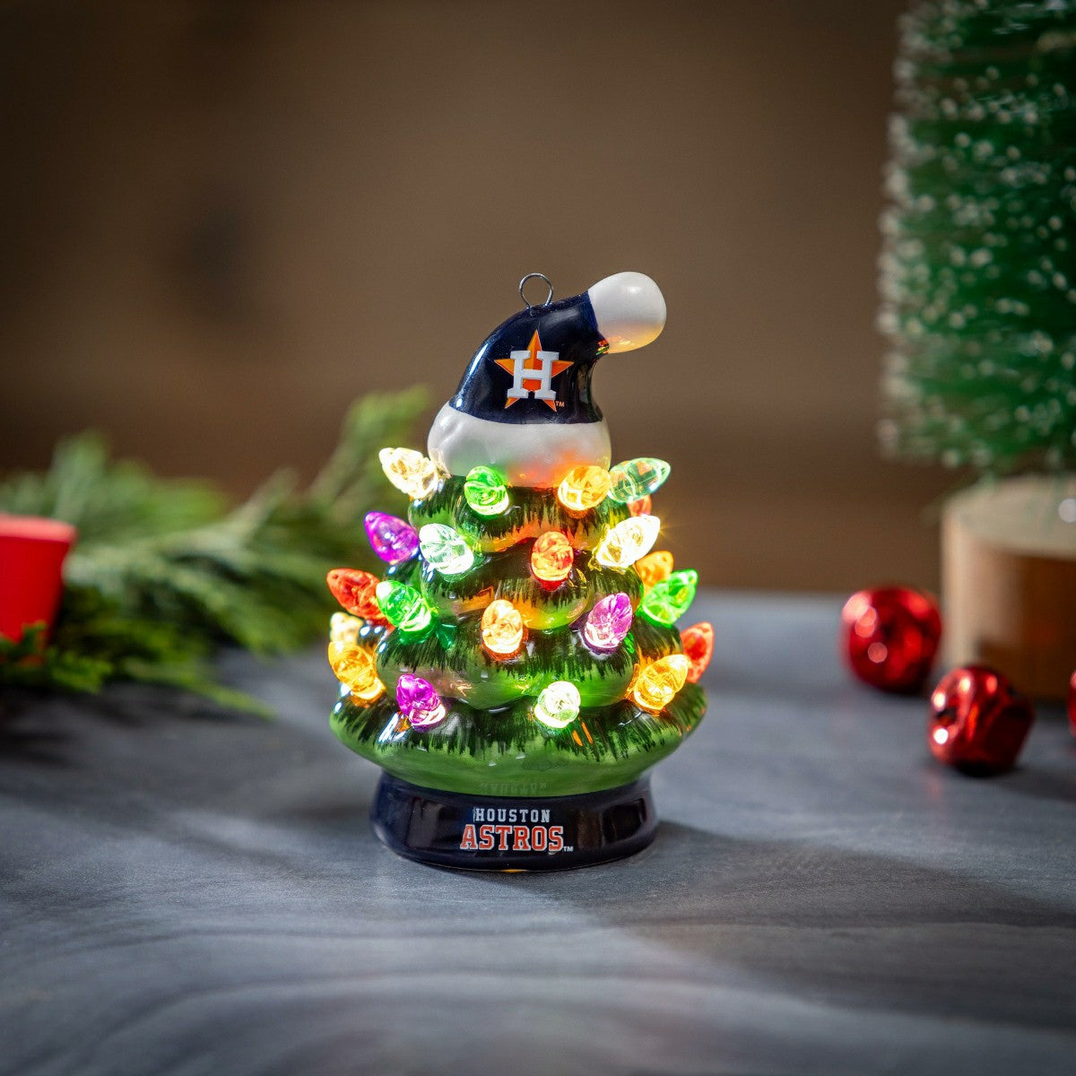 Houston Astros 4" Mini LED Tabletop Christmas Tree, Set of 2