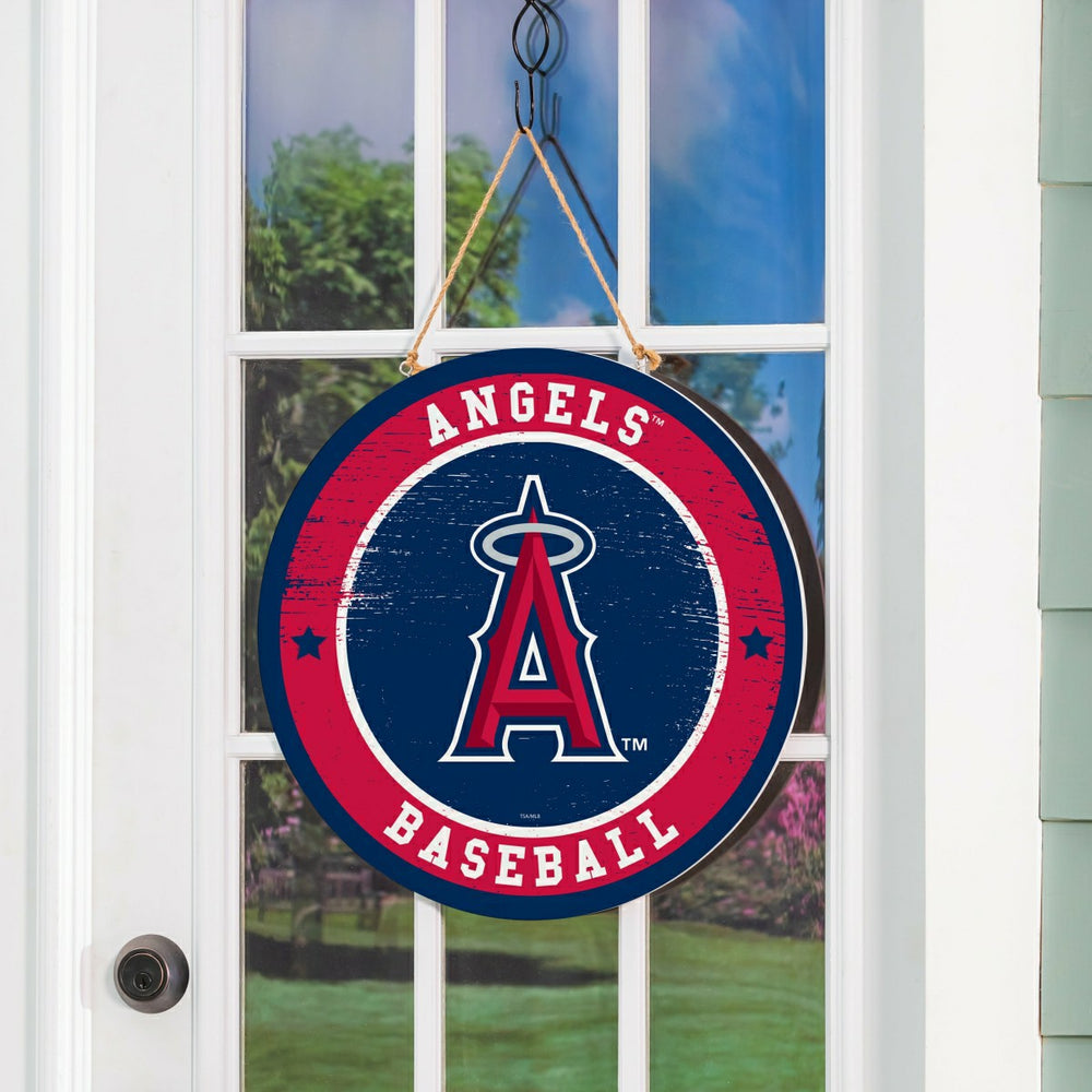 Los Angeles Angels Round Door Décor with Hanging Rope, 18x18
