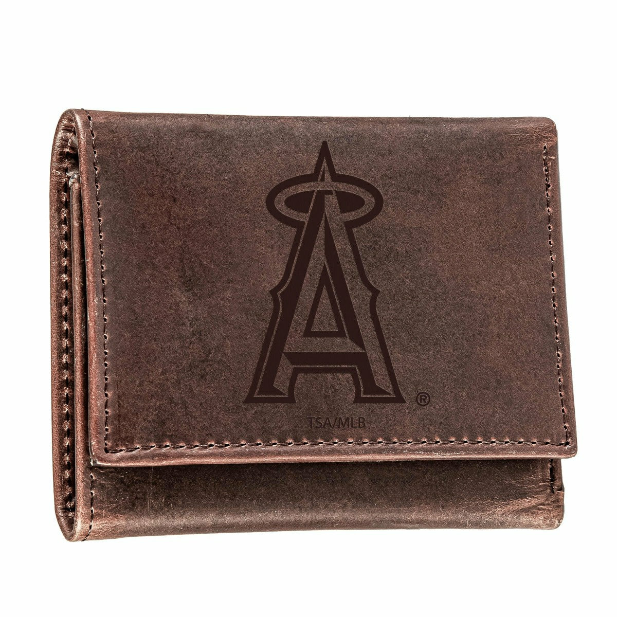 Los Angeles Angels Tri-Fold Wallet Brown 100% Genuine Leather