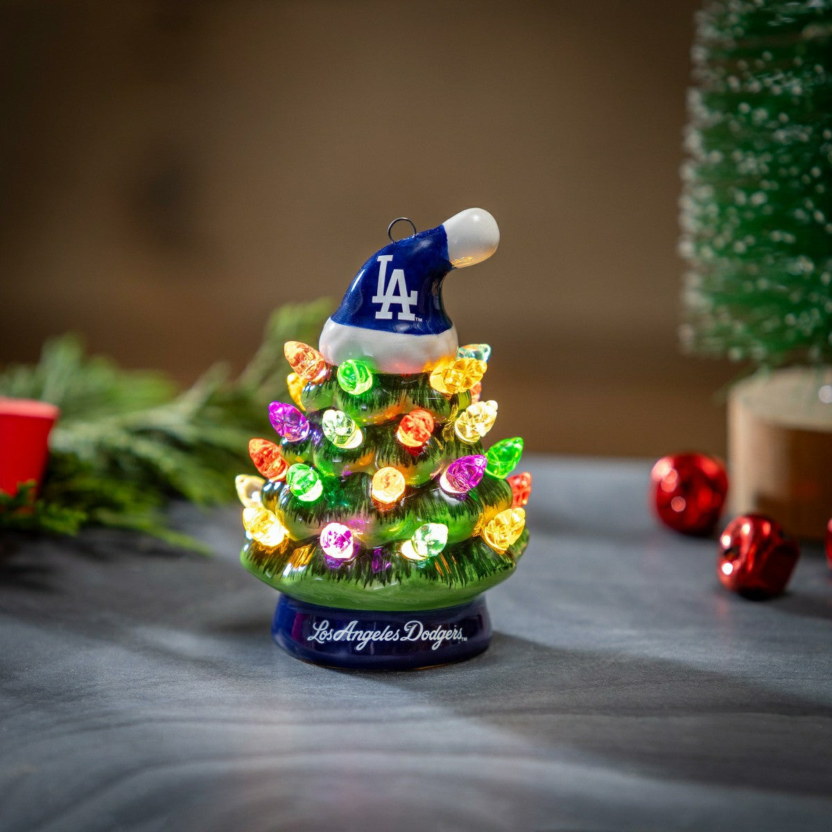 Los Angeles Dodgers 4" Mini LED Tabletop Christmas Tree, Set of 2
