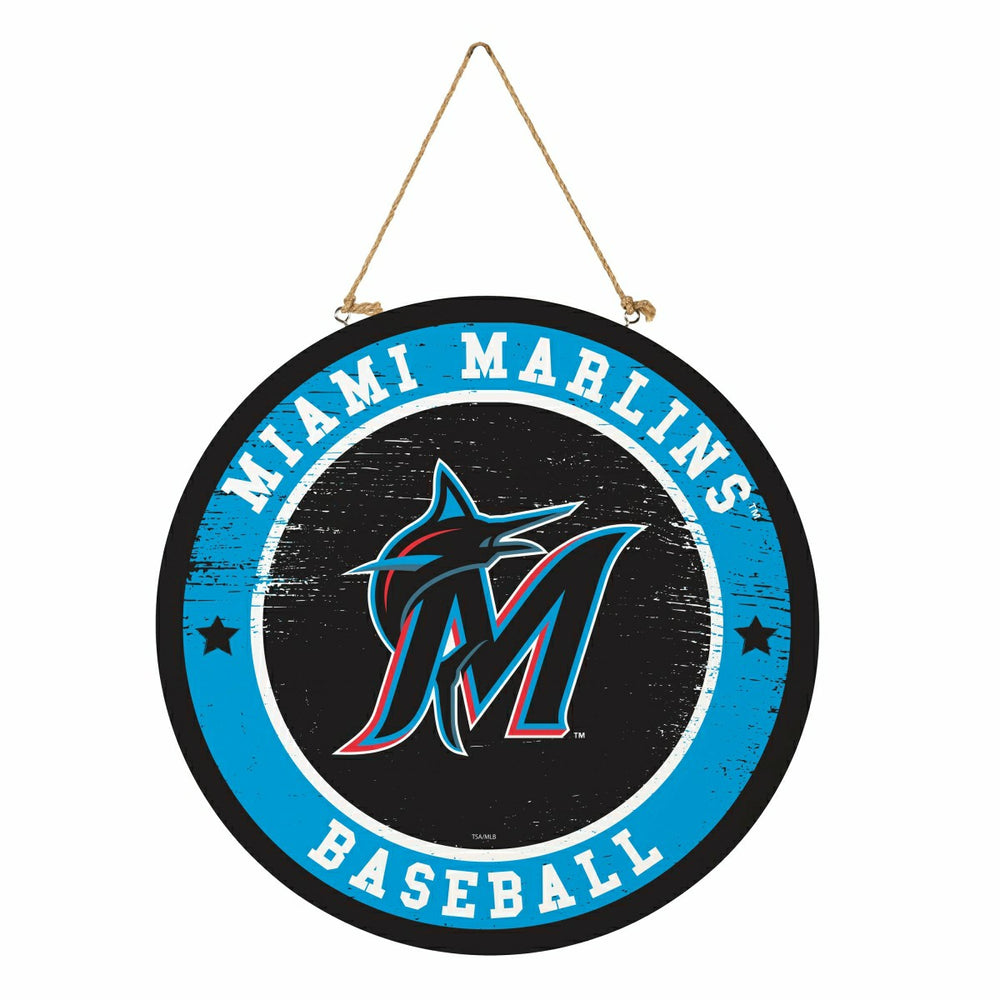 Miami Marlins Round Door Décor with Hanging Rope, 18x18