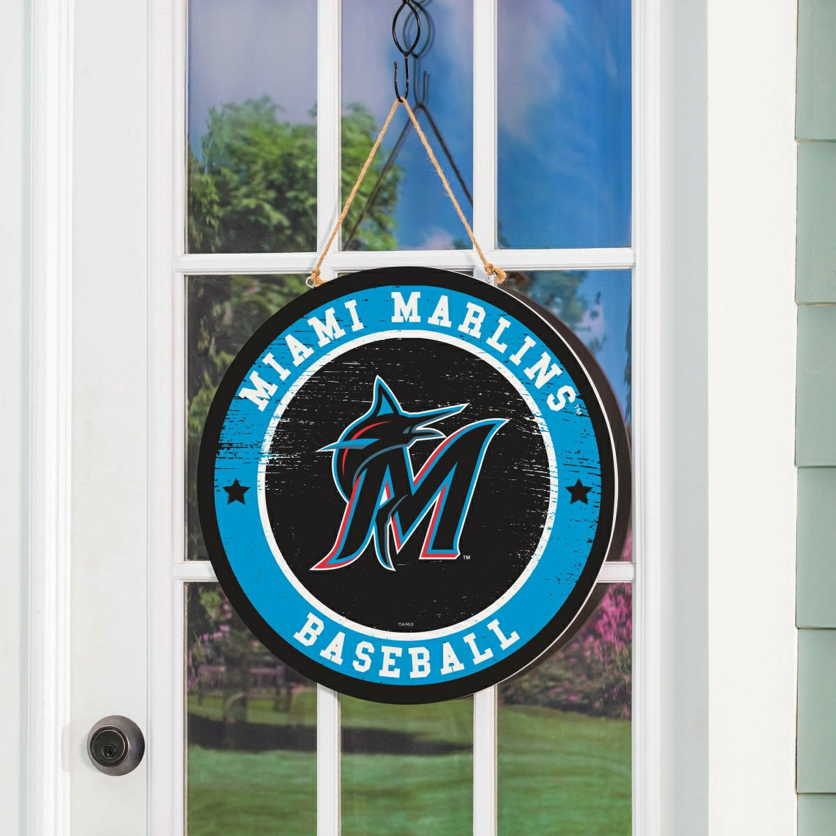 Miami Marlins Round Door Décor with Hanging Rope, 18x18