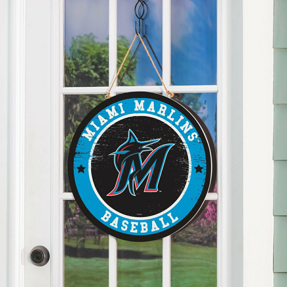 Miami Marlins Round Door Décor with Hanging Rope, 18x18