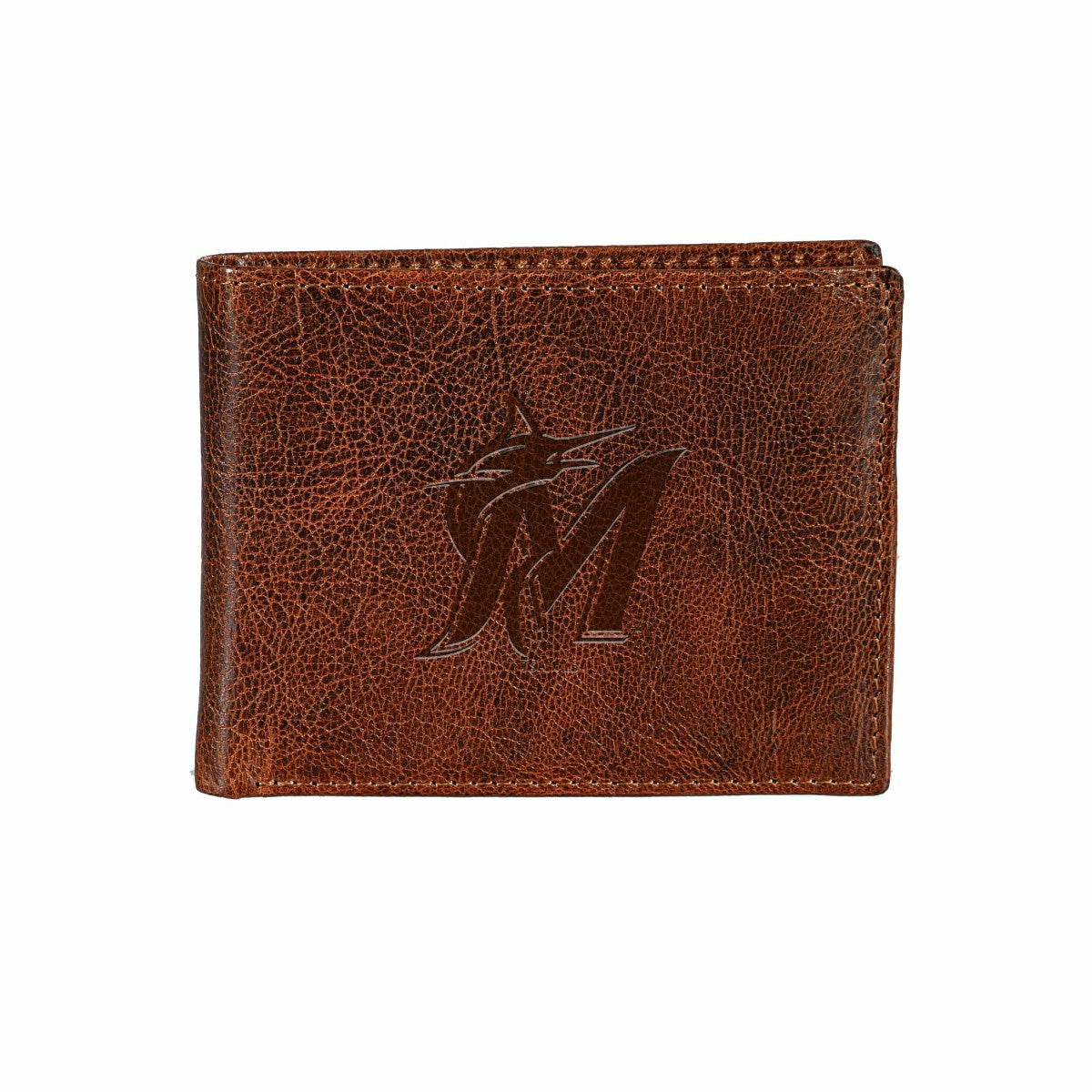 Miami Marlins, Embossed 100% Genuine Tumbled Leather Passcase Bi-Fold