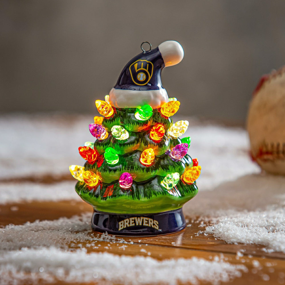 Milwaukee Brewers 4" Mini LED Tabletop Christmas Tree, Set of 2