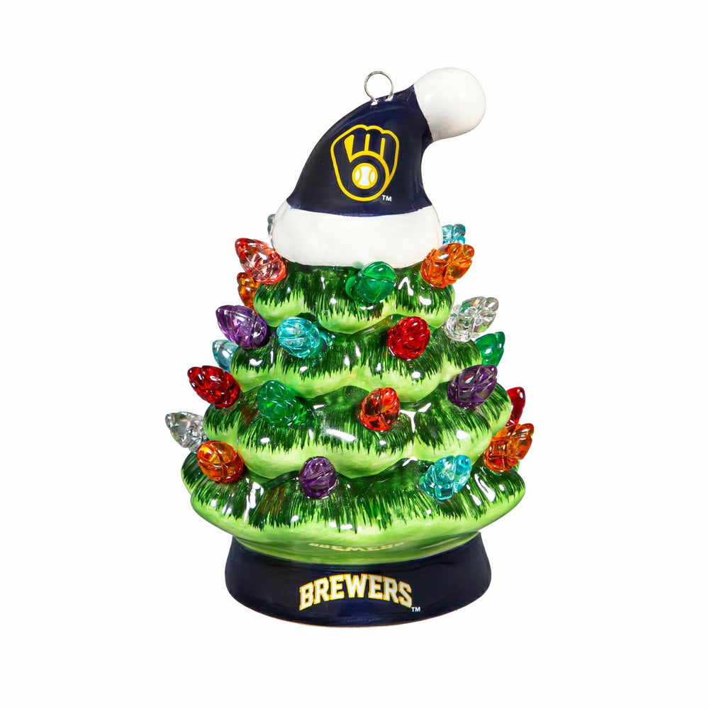 Milwaukee Brewers 4" Mini LED Tabletop Christmas Tree, Set of 2