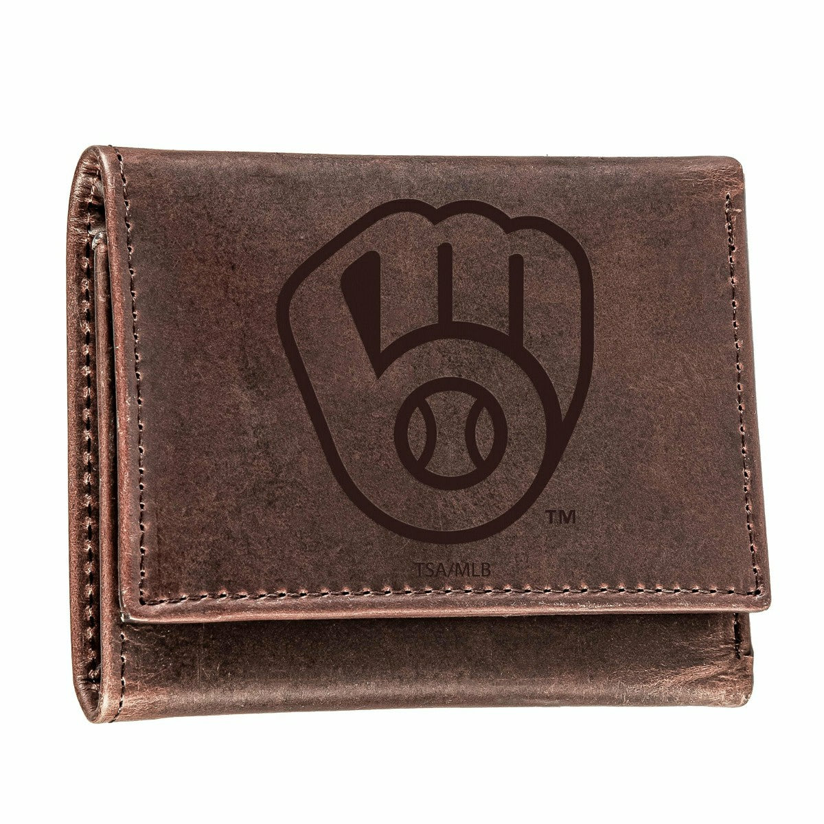 Milwaukee Brewers Tri-Fold Wallet Brown 100% Genuine Leather