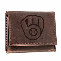 Milwaukee Brewers Tri-Fold Wallet Brown 100% Genuine Leather