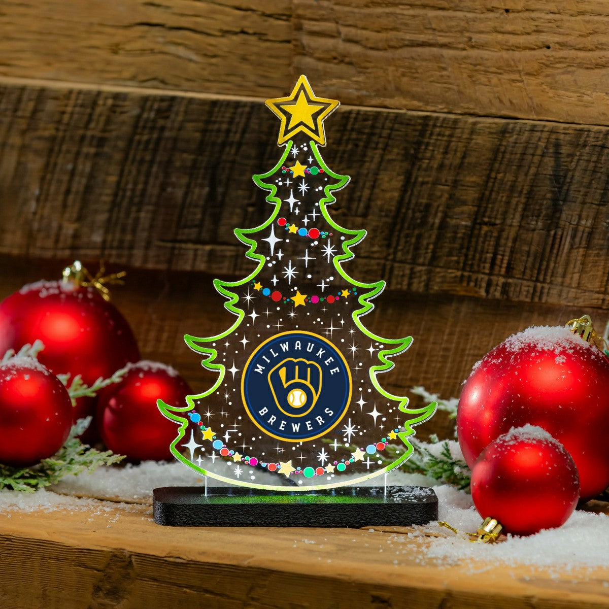 Milwaukee Brewers Baseball Holiday Tree Desklite LED Decor