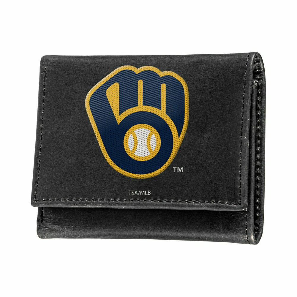 Milwaukee Brewers Black Tri-Fold Embroidered Wallet w/ RFID Blocking