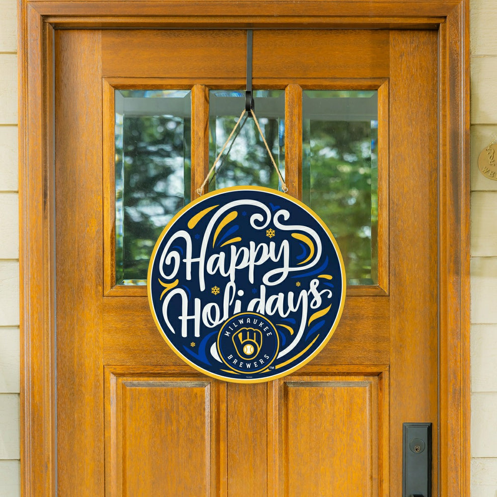 Milwaukee Brewers Holiday Round Door Décor with Hanging Rope, 18x18