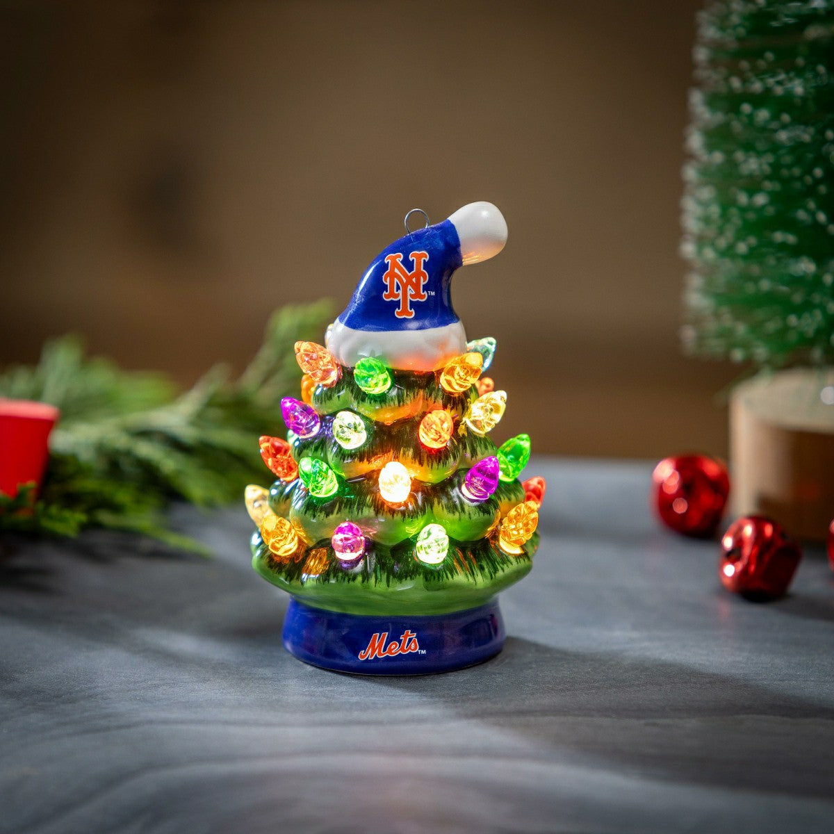 New York Mets 4" Mini LED Tabletop Christmas Tree, Set of 2