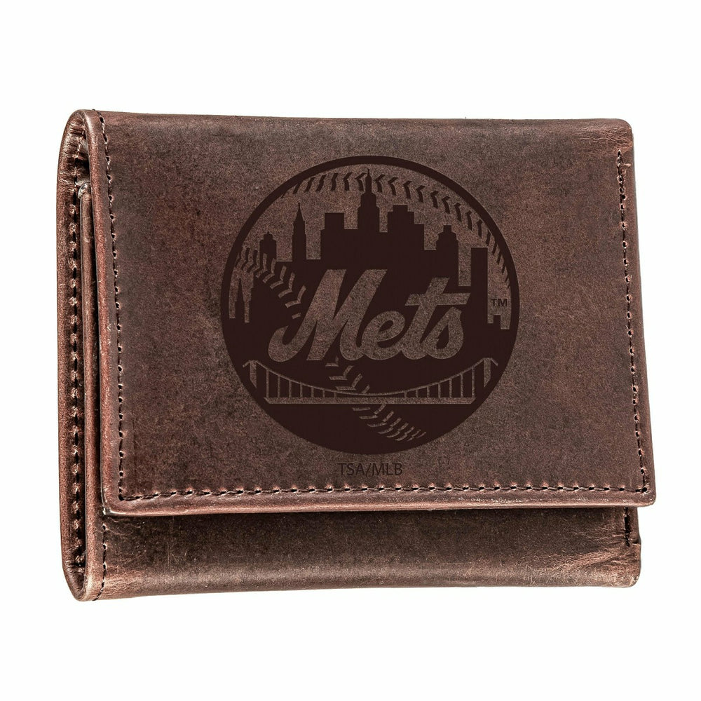New York Mets Tri-Fold Wallet Brown 100% Genuine Leather