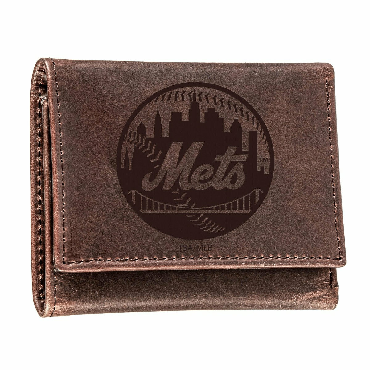 New York Mets Tri-Fold Wallet Brown 100% Genuine Leather