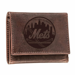 New York Mets Tri-Fold Wallet Brown 100% Genuine Leather