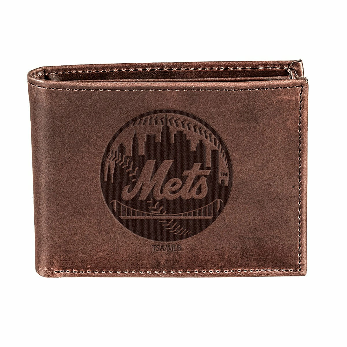 New York Mets Bi-Fold Wallet Brown 100% Genuine Leather