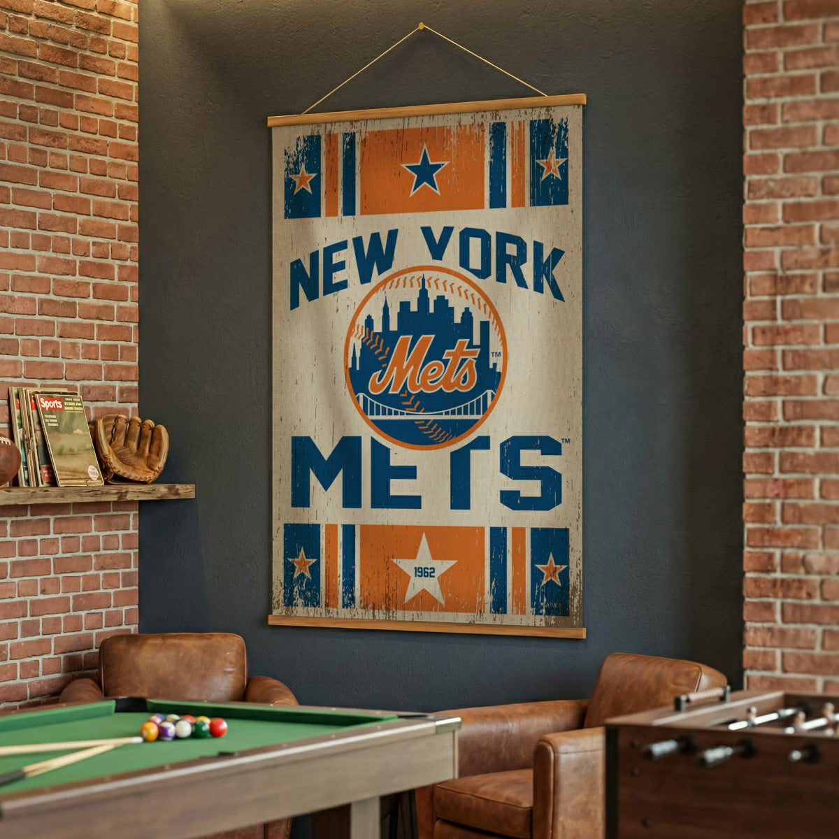 New York Mets, Canvas Wall Tapestry, Large, 54x36